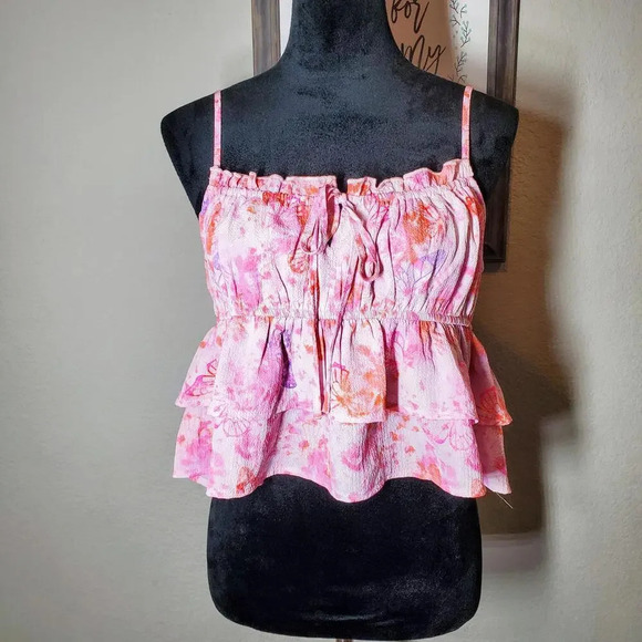 NWT Wild Fable Women's Tiered Ruffle Pink Butterfly Tank Top Size XL - Picture 11 of 11